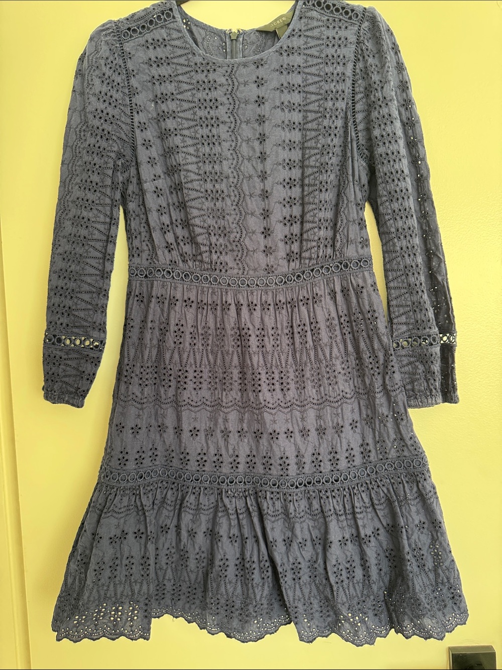 J. Crew Navy Lines Eyelet Lace Long Sleeve Dress